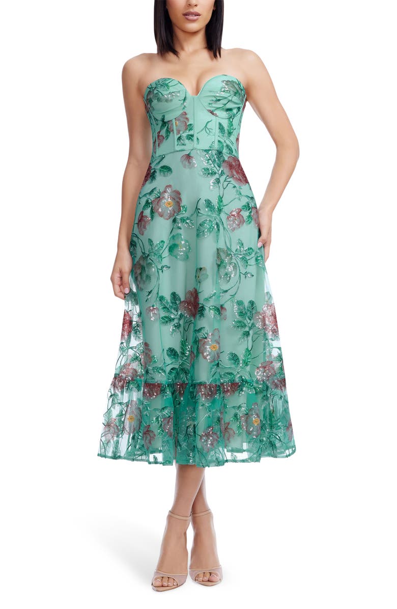 Dress the Population Carina Strapless Embellished Cocktail Dress, Main, color, Sage Multi