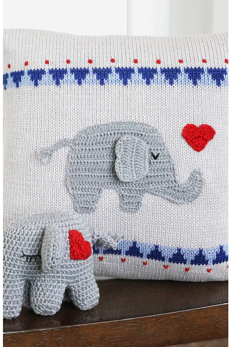 10" Elephant with Heart Pillow, Alternate, color, Grey