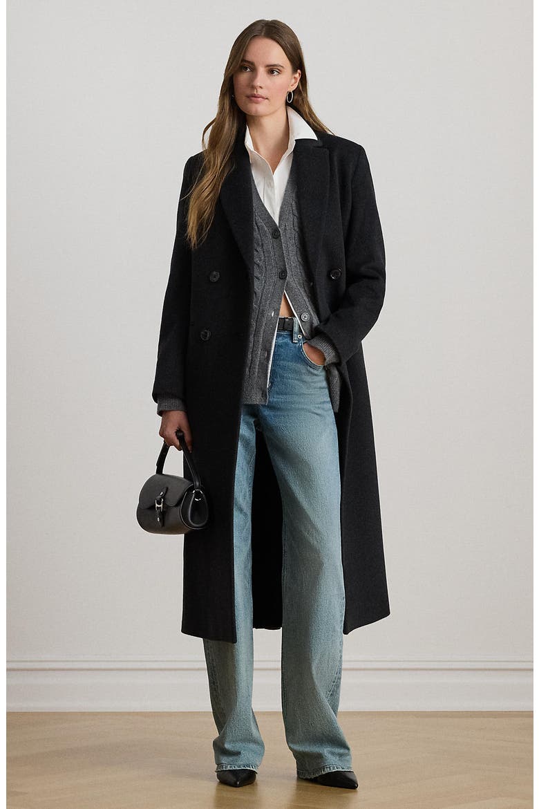 Wool Blend Double Breasted Coat, Alternate, color, CHARCOAL H