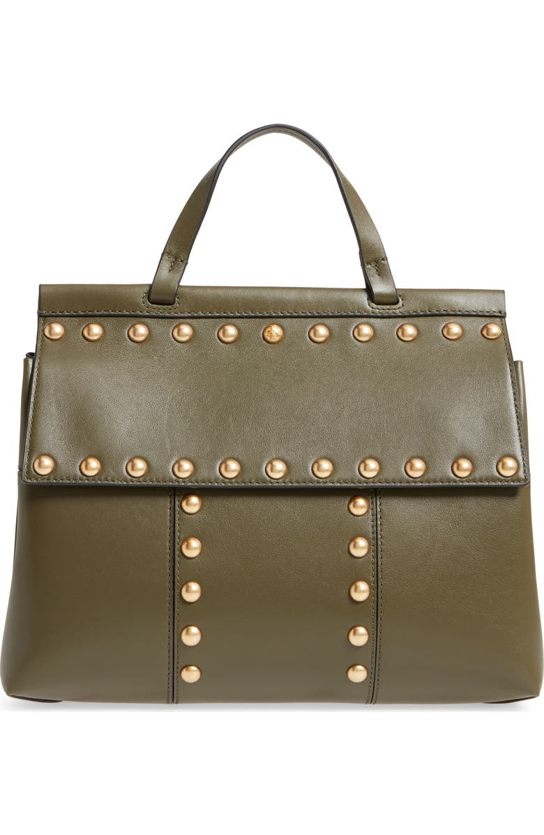 Tory Burch Block-T Studded Leather Top Handle Satchel, Main, color,