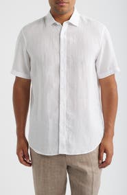 Bugatchi Orson Shaped Fit Short Sleeve Linen Button-Up Shirt
