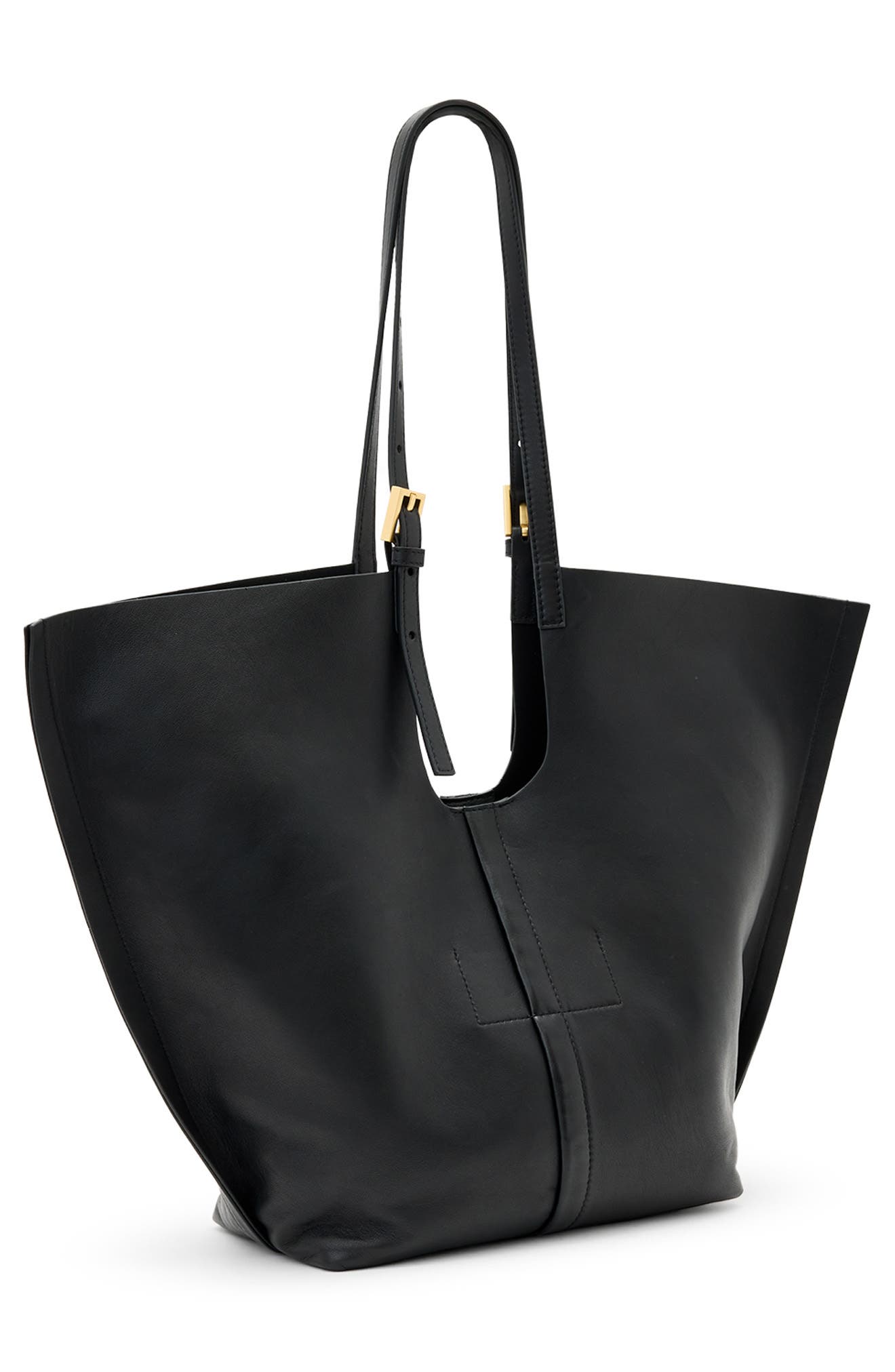 AllSaints Ara East West Leather Tote, Alternate, color, Black