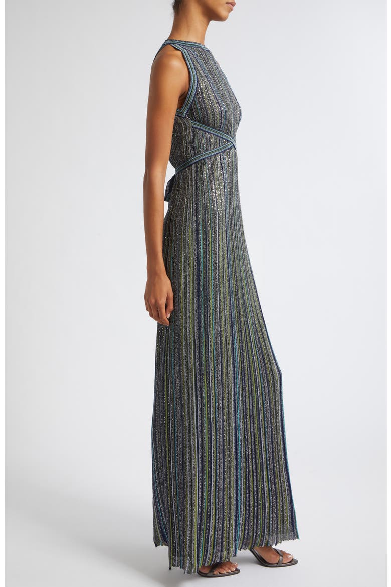 Sequin Stripe Knit Maxi Dress, Alternate, color, S616T-GREEN TONES