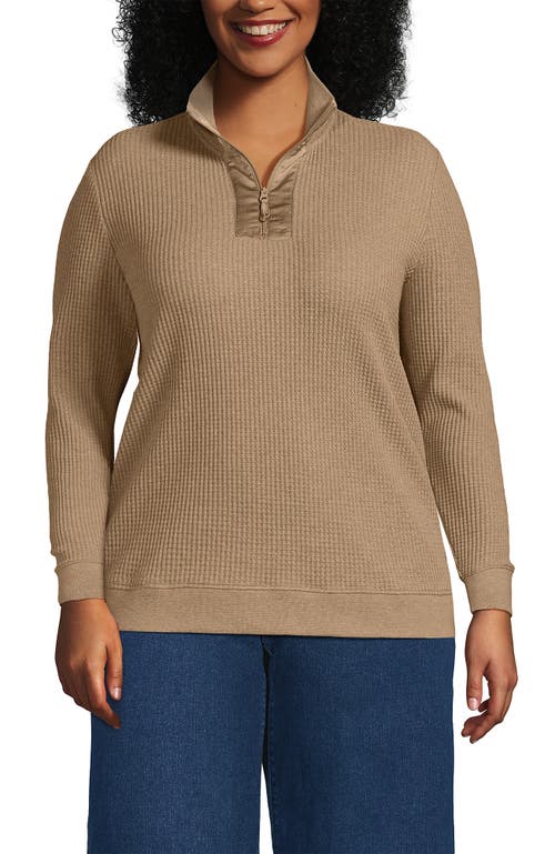 Lands' End Long Sleeve Waffle Quarter Zip Pullover In Multi