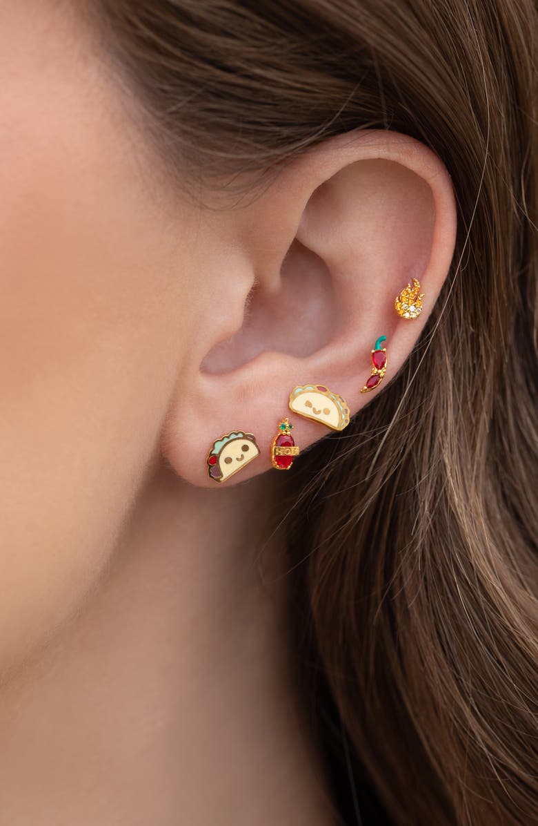 Girls Crew Red Chili Pepper Stud Earrings, Alternate, color, Gold