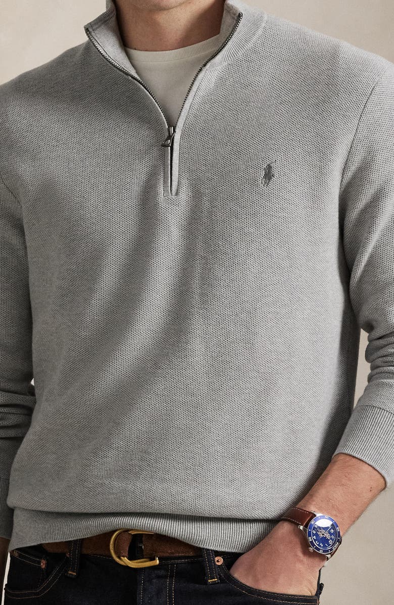 Polo Ralph Lauren Mesh Knit Quarter-Zip Sweater, Alternate, color, Andover Heather