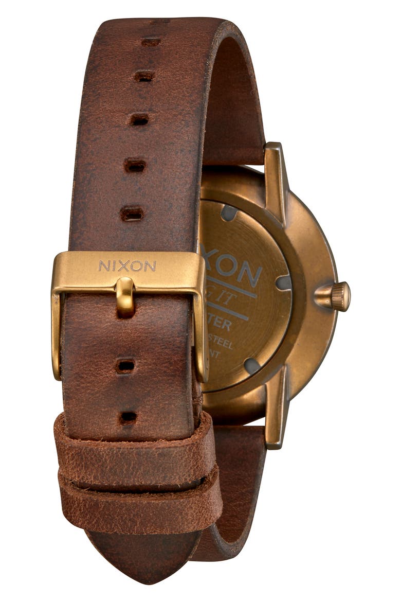 Porter Round Leather Strap Watch, 40mm, Alternate, color, BROWN/ BLACK/ BRASS