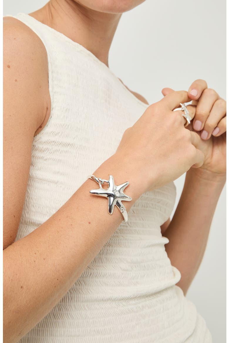 Silver-Tone Rigid Star Bangle Bracelet, Alternate, color, Silver