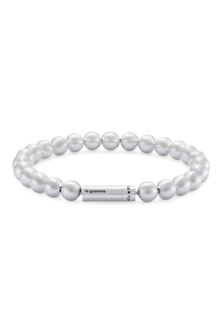 Men's 47G Brushed Sterling Silver Beaded Bracelet, Main, color, SILVER