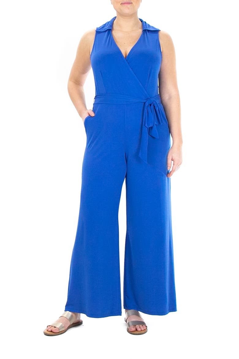 Solid Tie Waist Jumpsuit, Main, color, CLASSIC BLUE