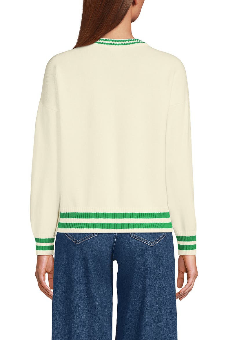Cotton Drifter Shaker V-neck Sweater, Alternate, color, Fresh Ivory/Clover Tip