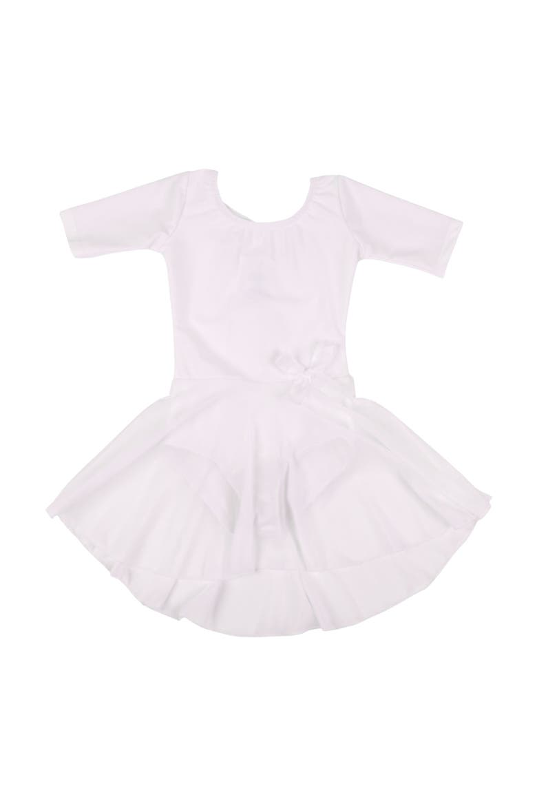 Girls Short Sleeve Skirted Leotard, Main, color, WHITE
