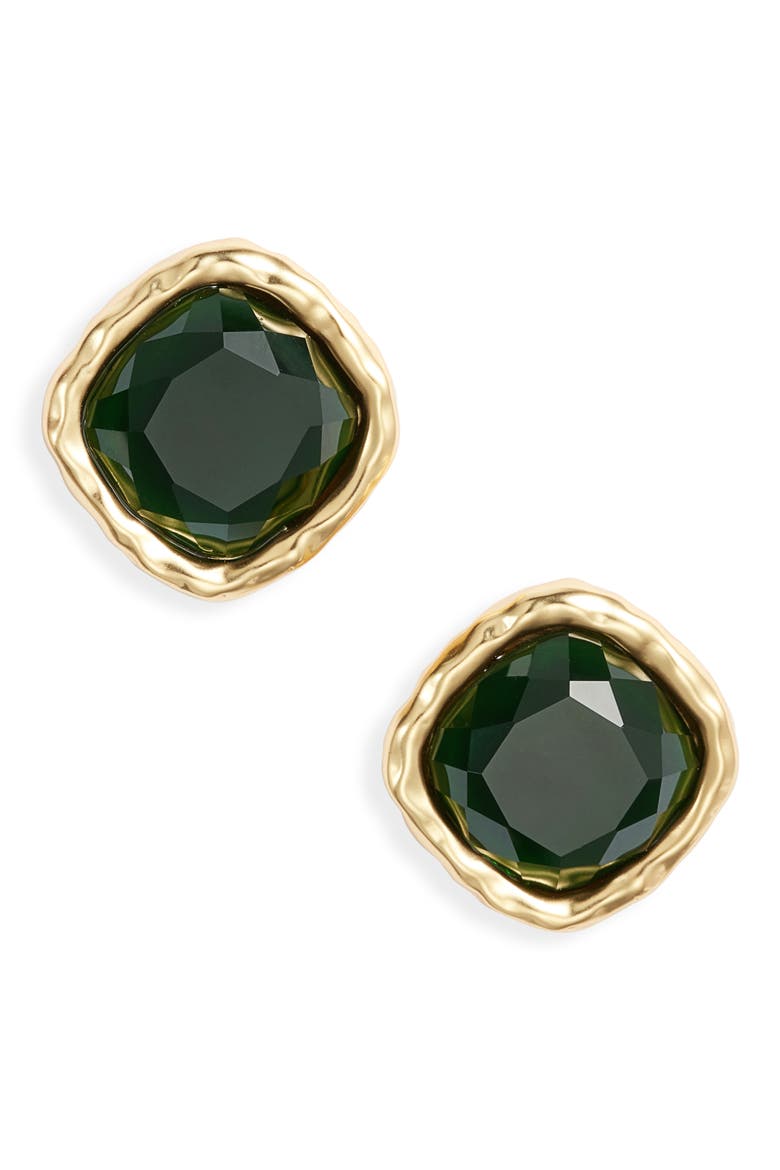 Bezel Glass Stud Earring, Main, color, GOLD