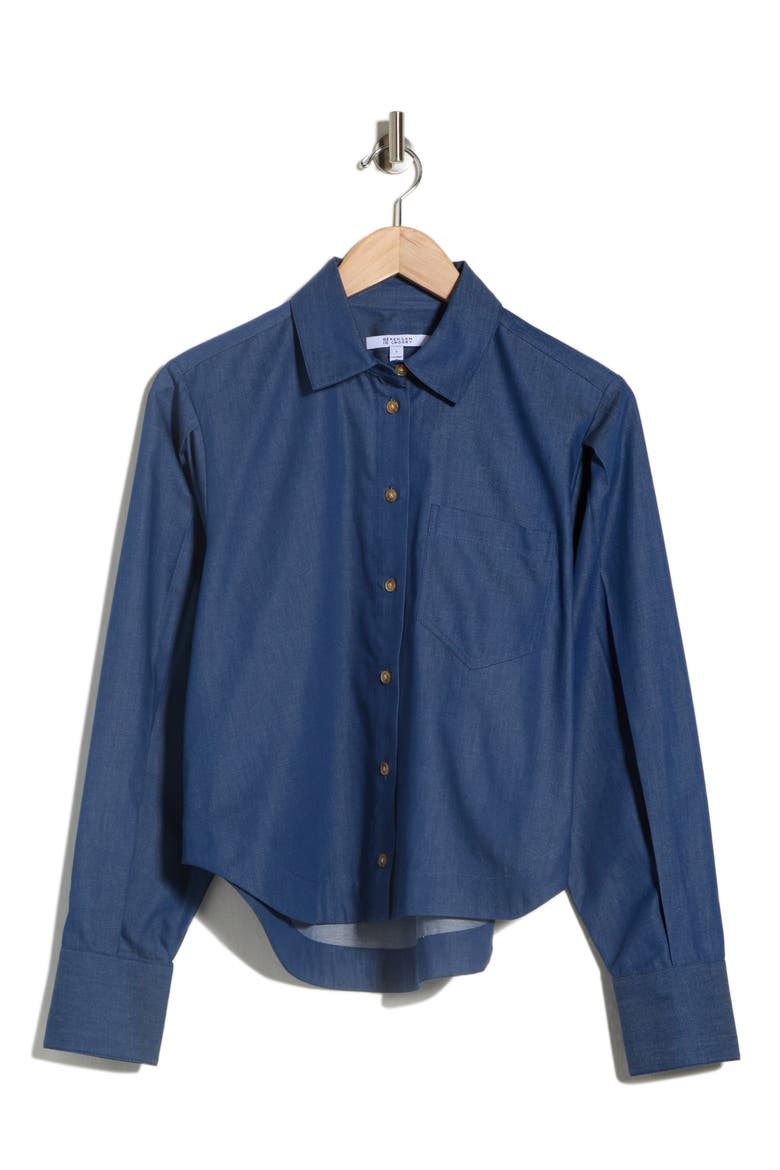 Estrella Crop Button-Up Shirt, Alternate, color, DEEP BLUE