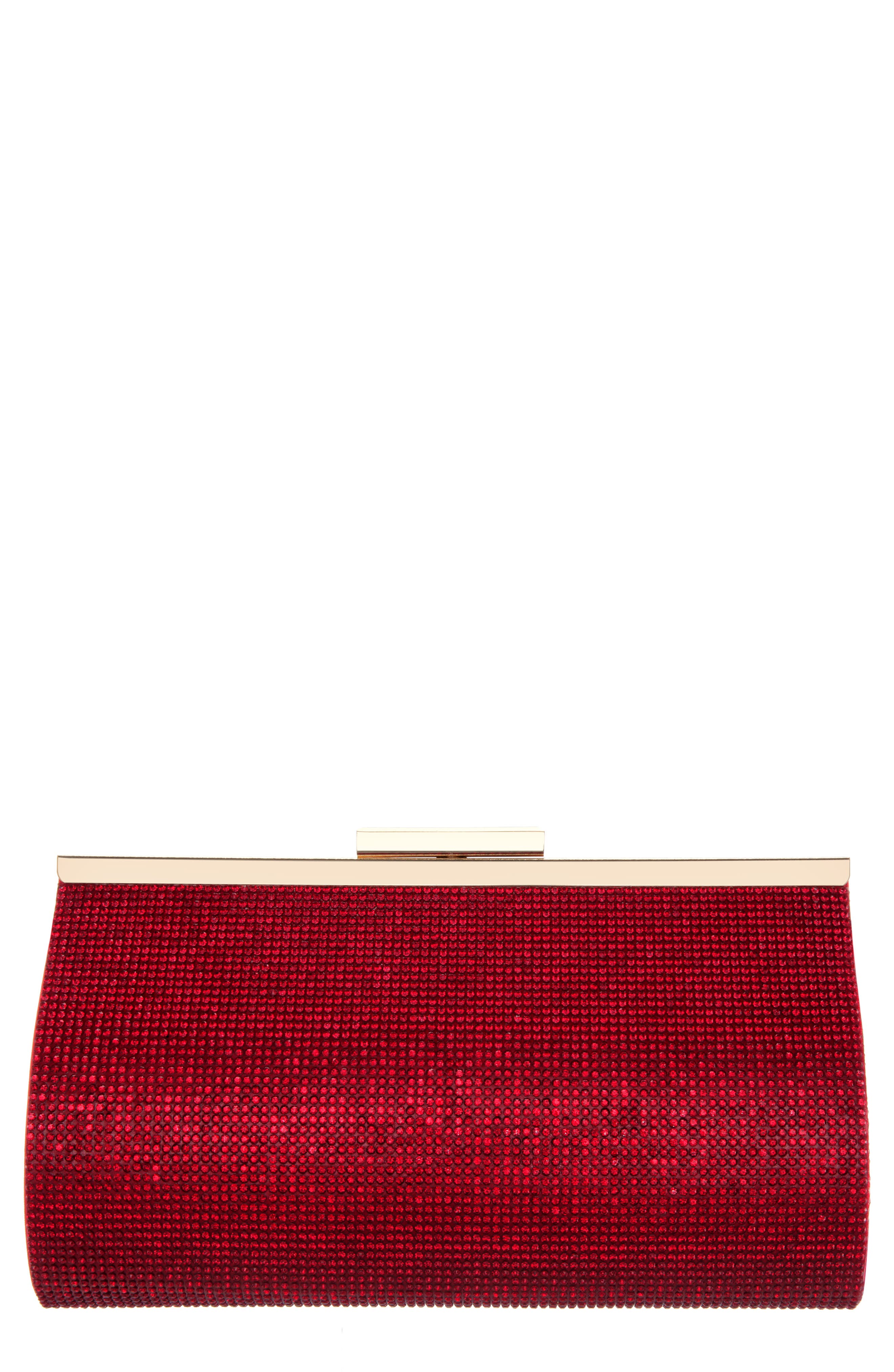 Nina Crystal Frame Clutch, Main, color, Siam Red