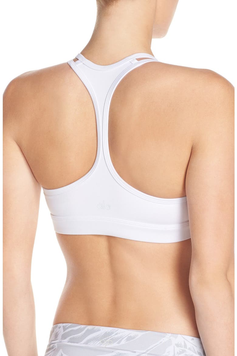 'Show Stopper' Racerback Sports Bra, Alternate, color, WHITE GLOSSY