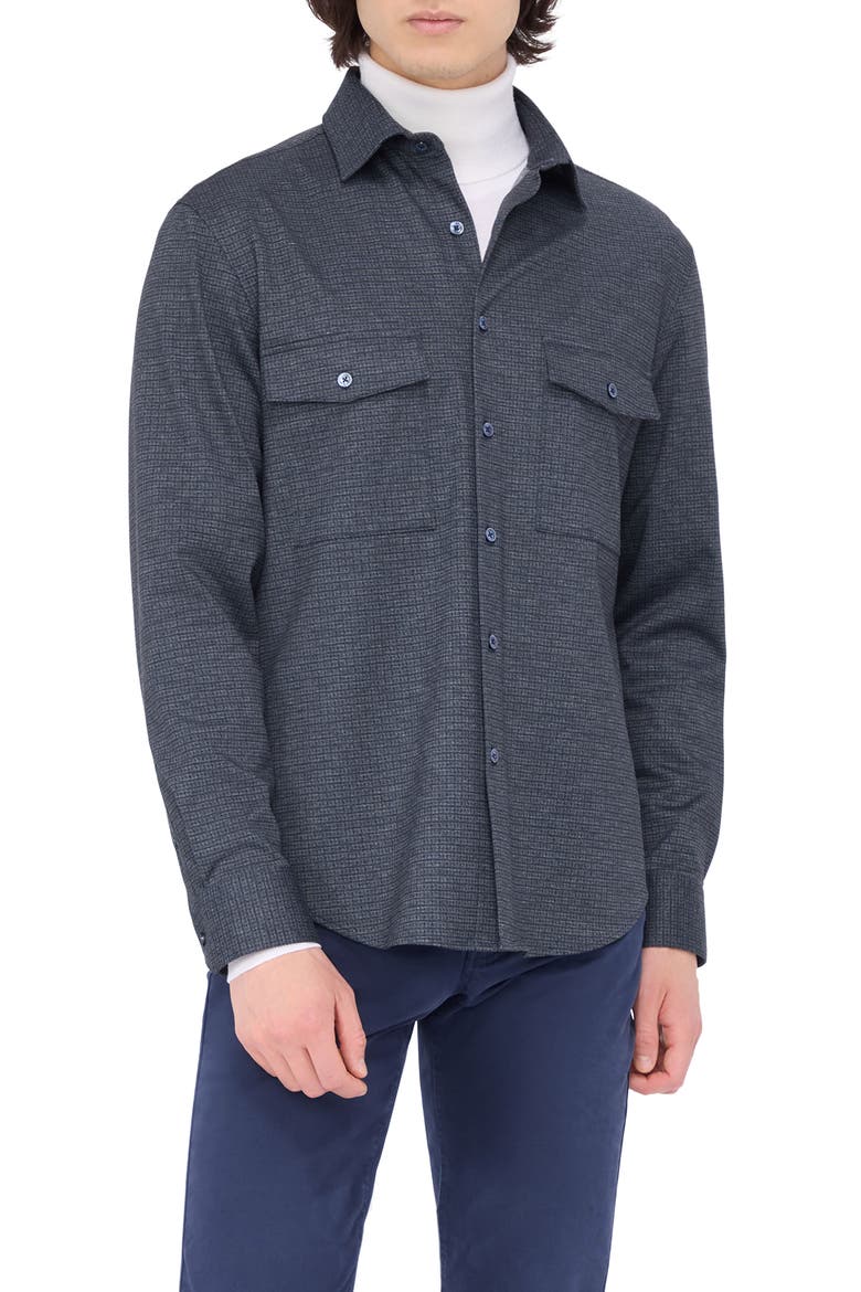 Check Knit Shirt Jacket, Main, color, NAVY