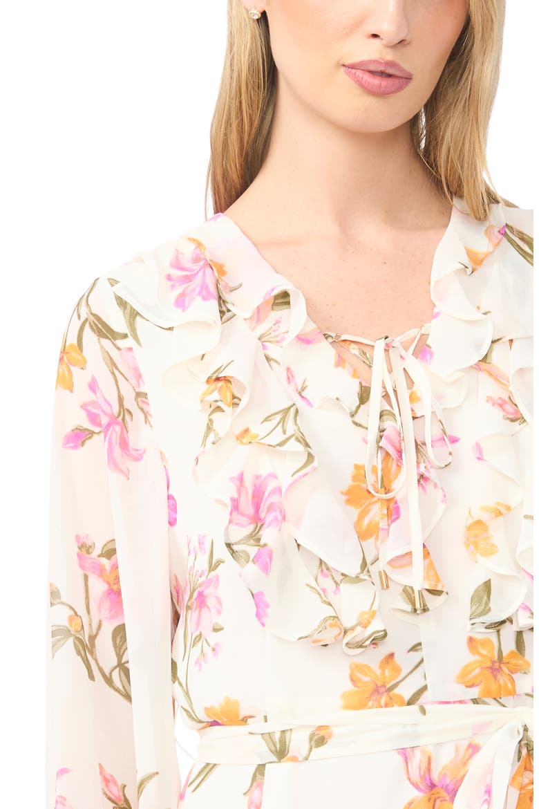 Floral Print Long Sleeve Minidress, Alternate, color, NEW IVORY