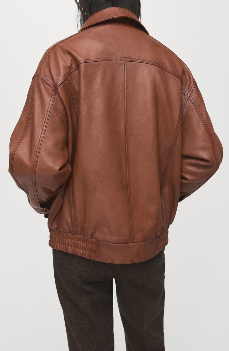 MANGO London Oversize Leather Jacket, Alternate, color, Cognac