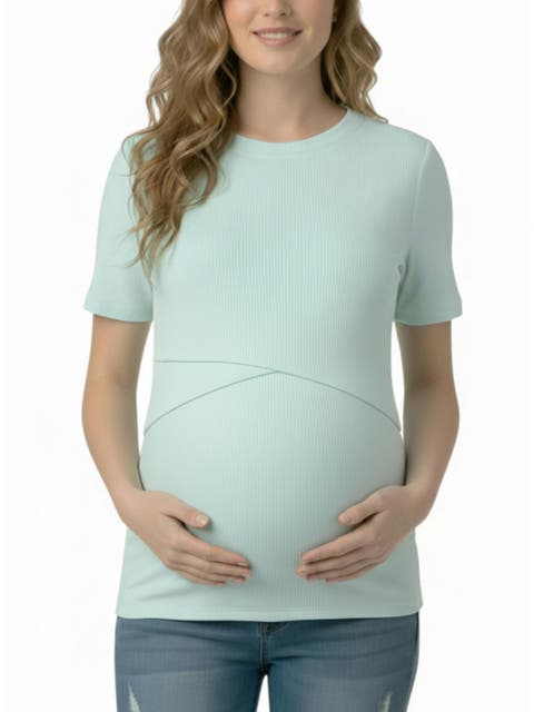 Crew Neck Cross Over Nursing Short Sleeve Top