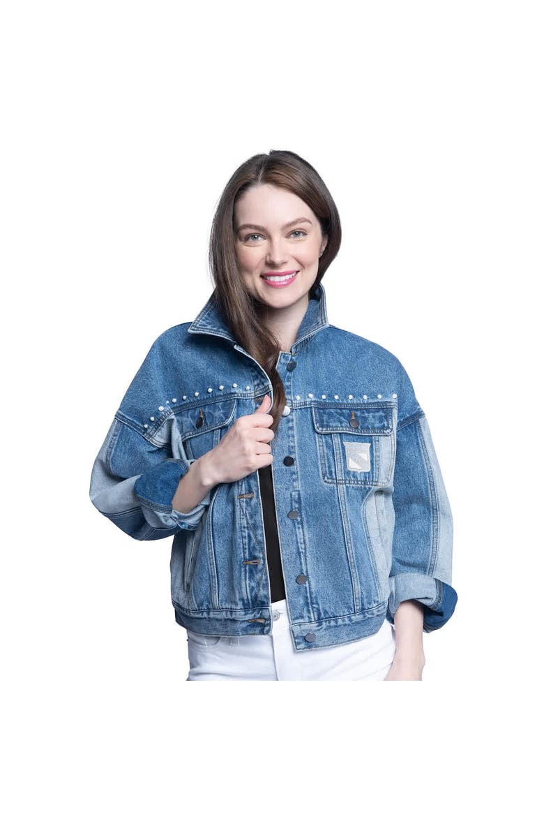 Women's G-III Sports by Carl Banks New York Rangers Buzzer Beater Button-Up Denim Jacket, Alternate, color, Light Blue
