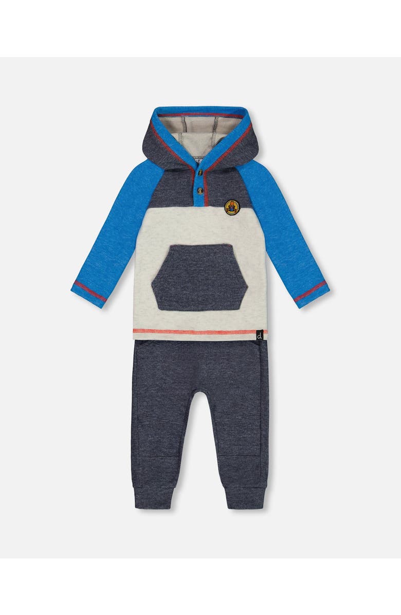 Deux par Deux Baby Boy's Super Soft Hooded Top And Brushed Jersey Pant Set Navy, Main, color, 