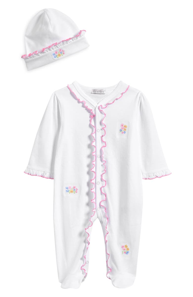 Kissy Kissy Ruffle Pima Cotton Footie & Hat Set, Main, color,