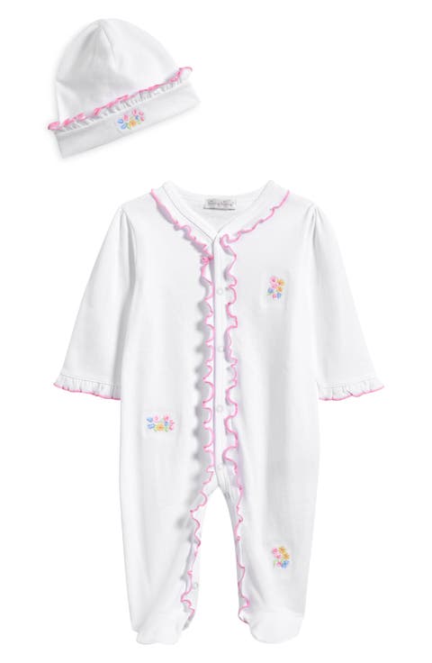 White Shoulder Ruffle Footie & Beanie White Shoulder Ruffle Footie & Beanie