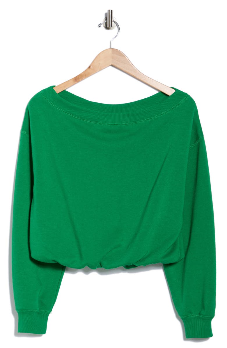 Madden Girl Off the Shoulder Bubble Hem Sweatshirt, Alternate, color, 