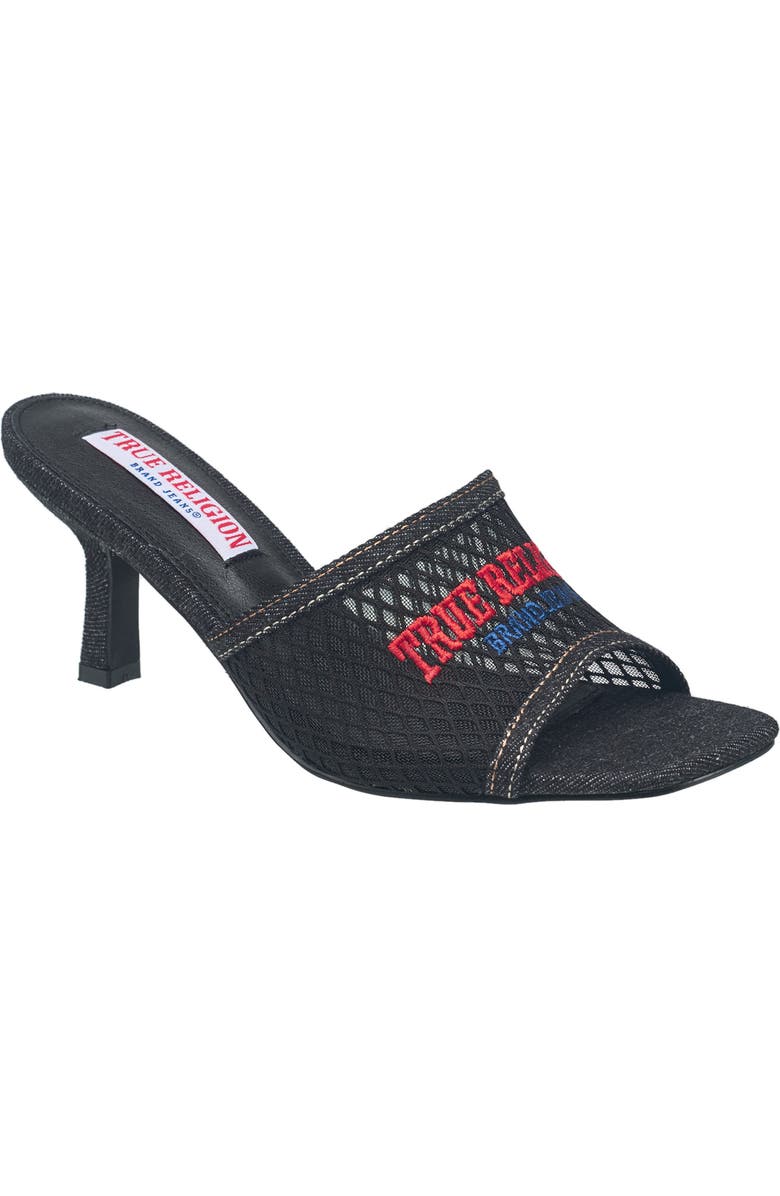 True Religion Denim Mesh Mule Heel, Main, color, Black