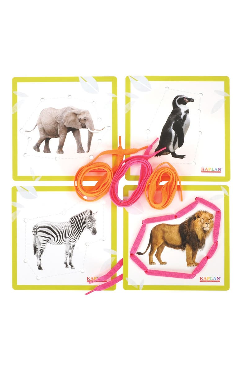 Kaplan Early Learning Company Animal Lacing Boards - Set of 12, Alternate, color, Multicolored