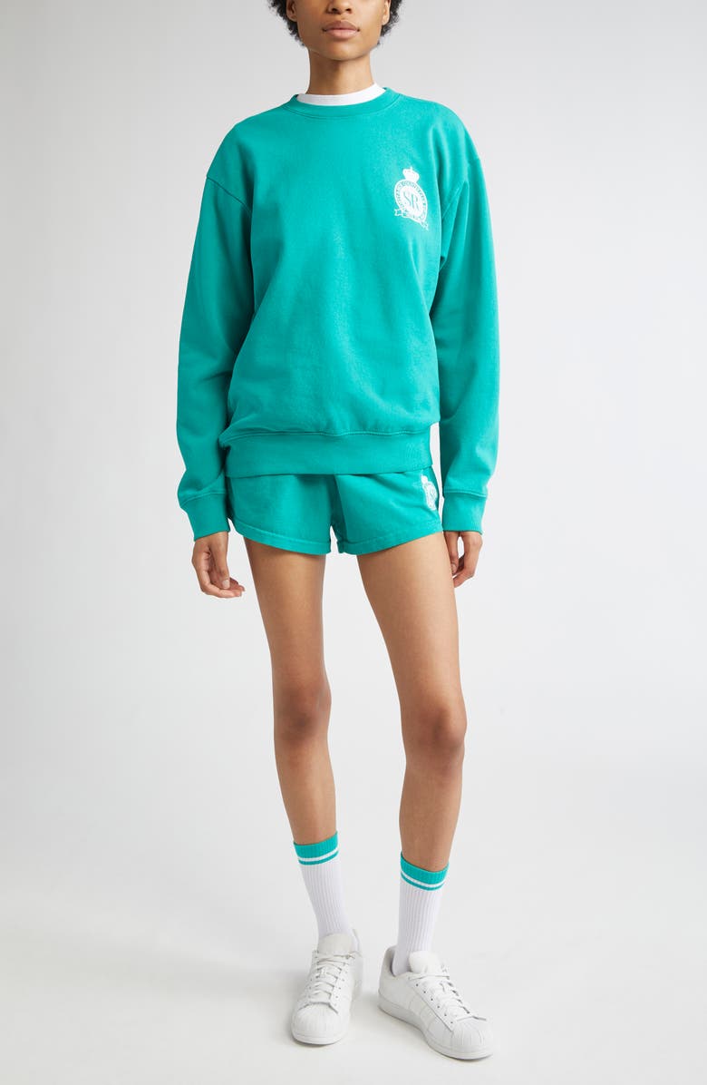 Sporty & Rich Royal Club Disco Graphic Sweat Shorts, Alternate, color, Spring Green