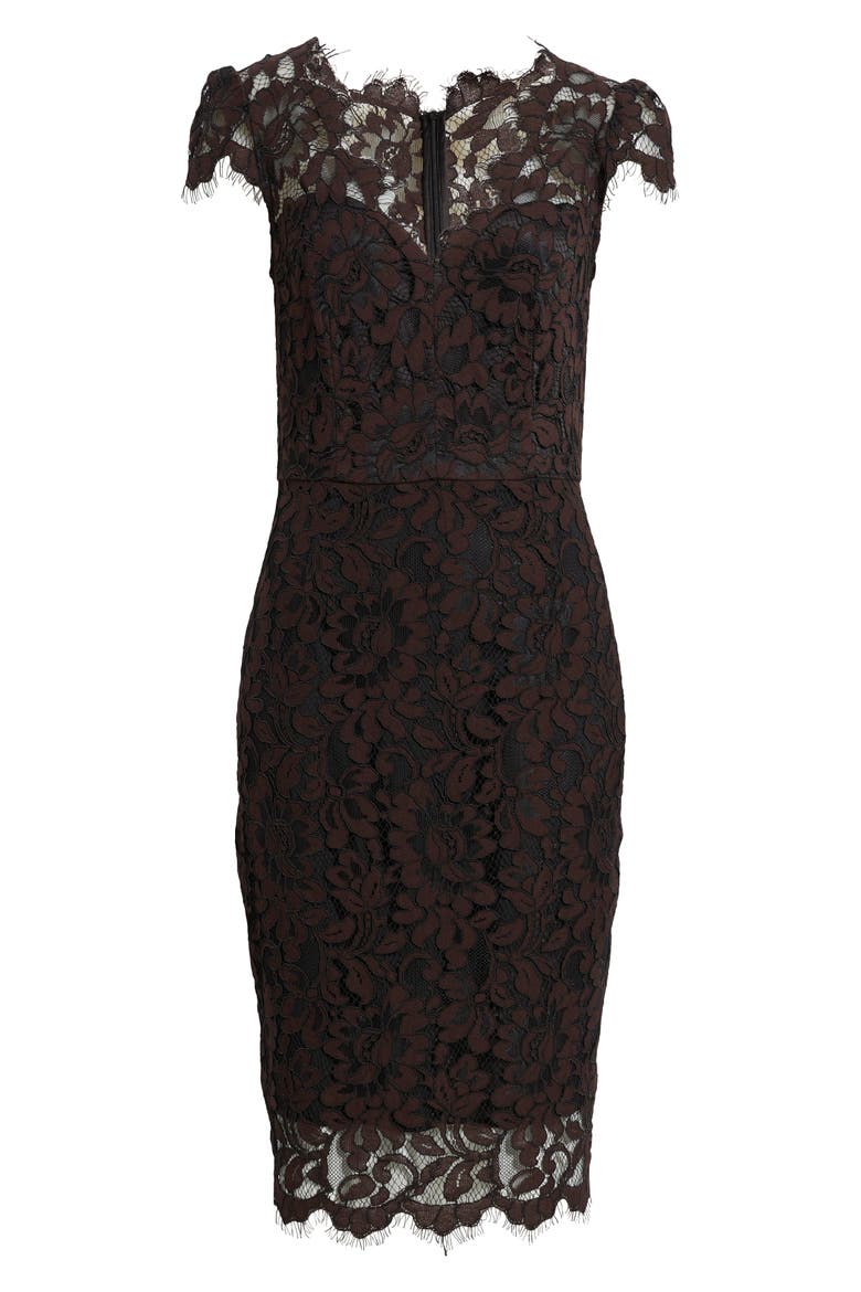 Lace Sheath Dress, Alternate, color, BROWN