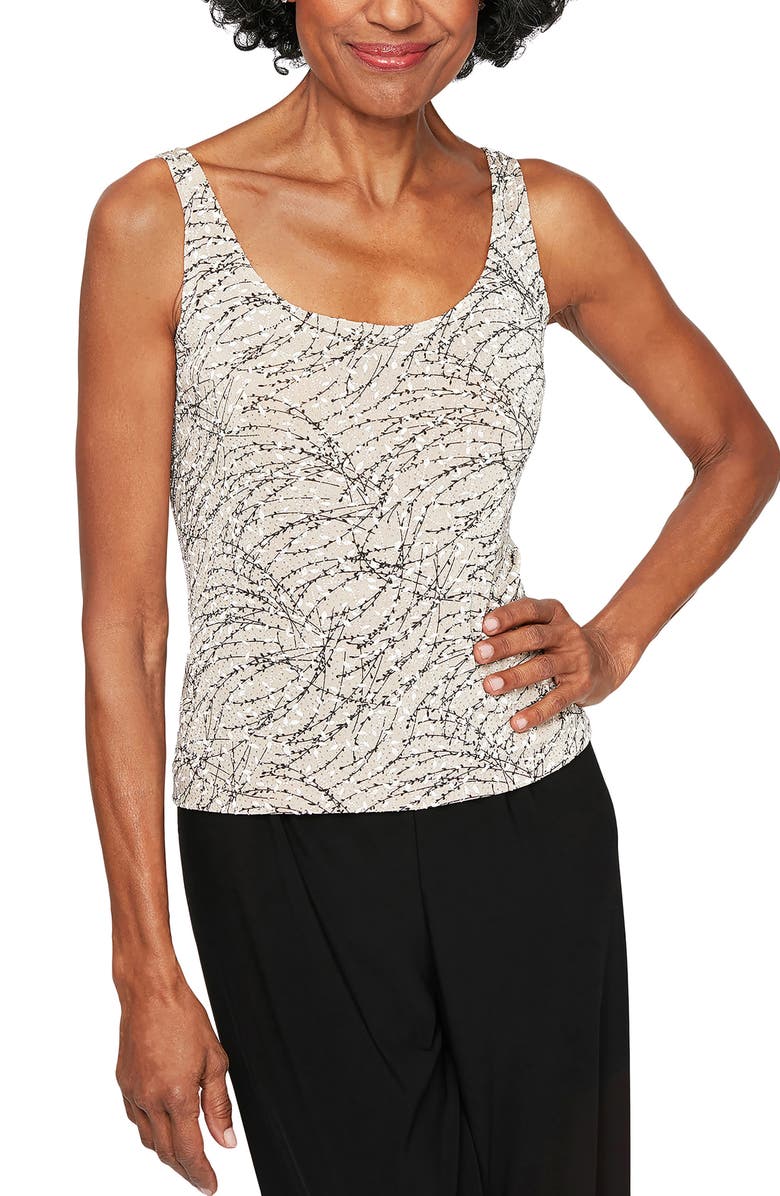 Alex Evenings Foiled Print Twinset, Alternate, color, Beige