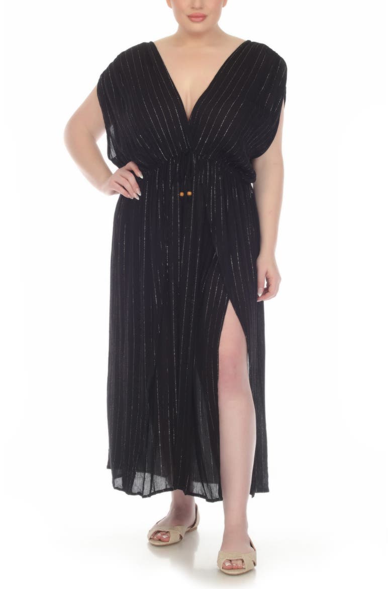 Metallic Stripe Cover-Up Maxi Dress, Alternate, color, BLACK/ SILVER