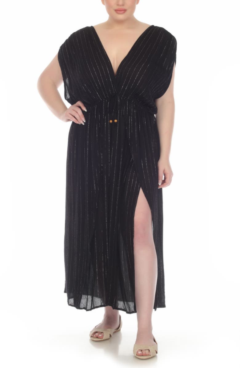BOHO ME Metallic Stripe Cover-Up Maxi Dress, Alternate, color, Black/ Silver