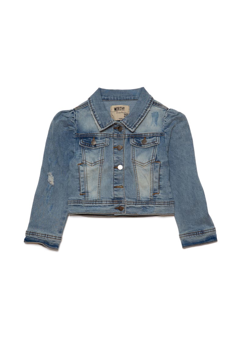 Kids Puff Sleeve Denim Jacket, Main, color, Blue