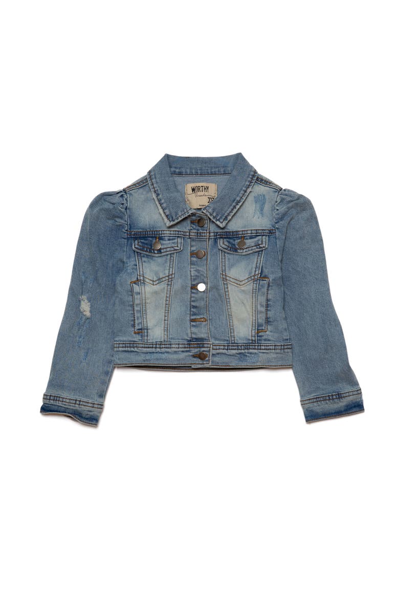 WORTHY THREADS Kids Puff Sleeve Denim Jacket, Main, color, Blue