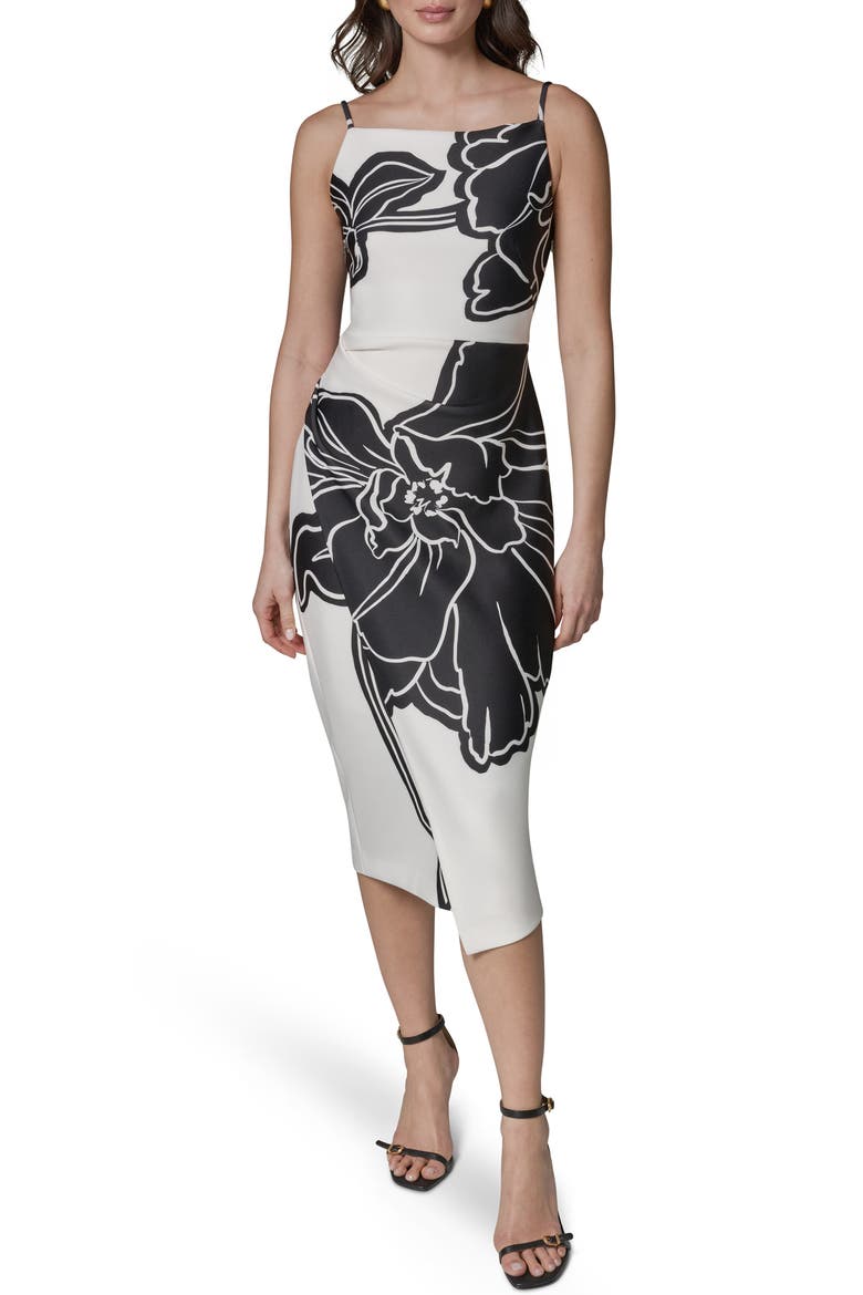 Print Sleeveless Midi Dress, Main, color, CRM/ BLK