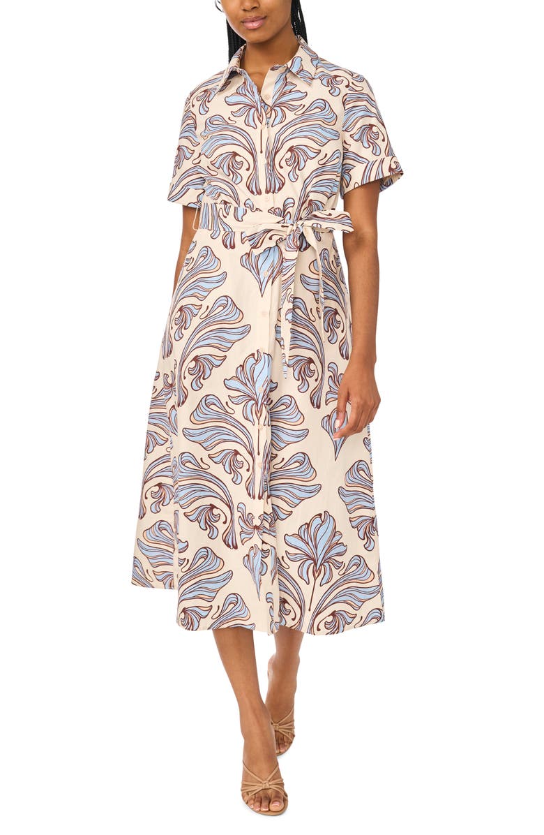 Halogen<sup>®</sup> Print Belted Midi Shirtdress, Main, color, Blue Multi
