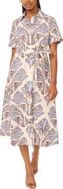 Halogen® Print Belted Midi Shirtdress