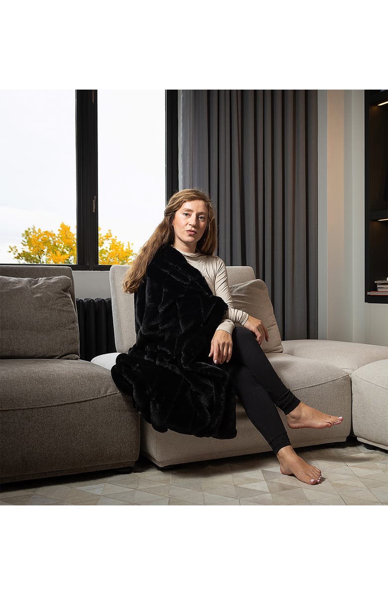 LUXE Faux Fur Throw - 50" x 60" - Black Jacquard, Alternate, color, Black Jacquard