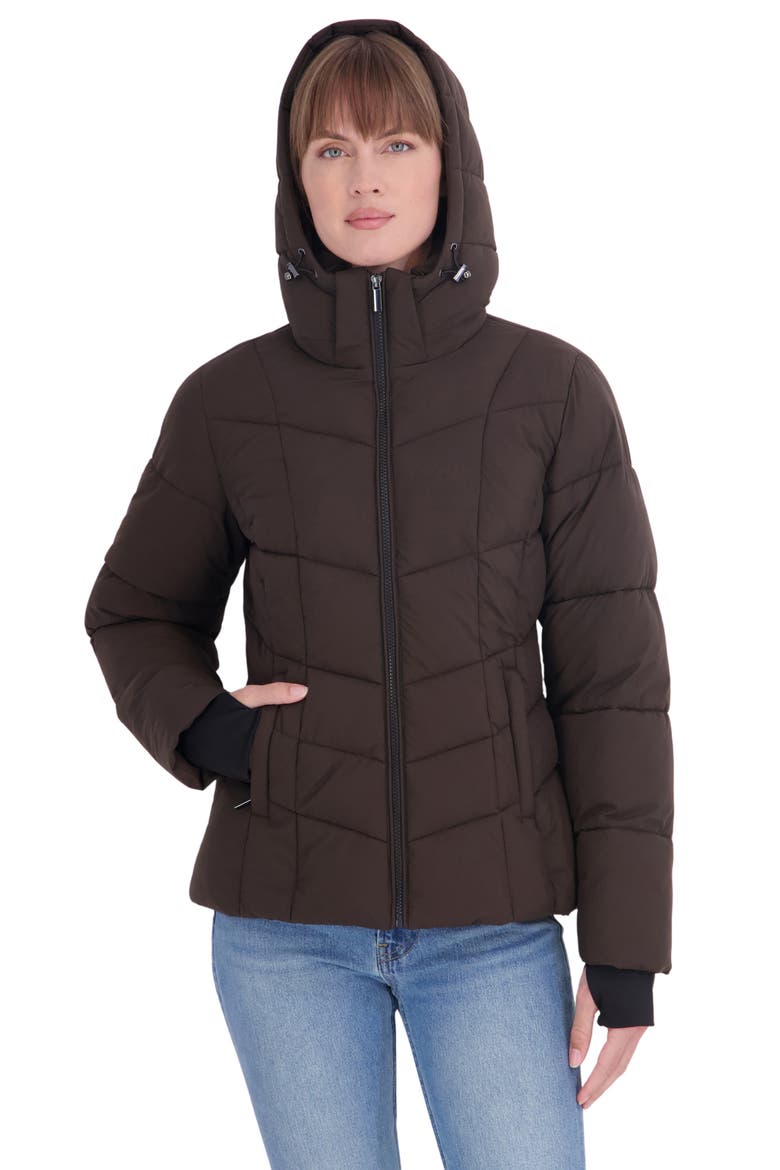 Stretch Short Puffer Jacket, Alternate, color, BROWN