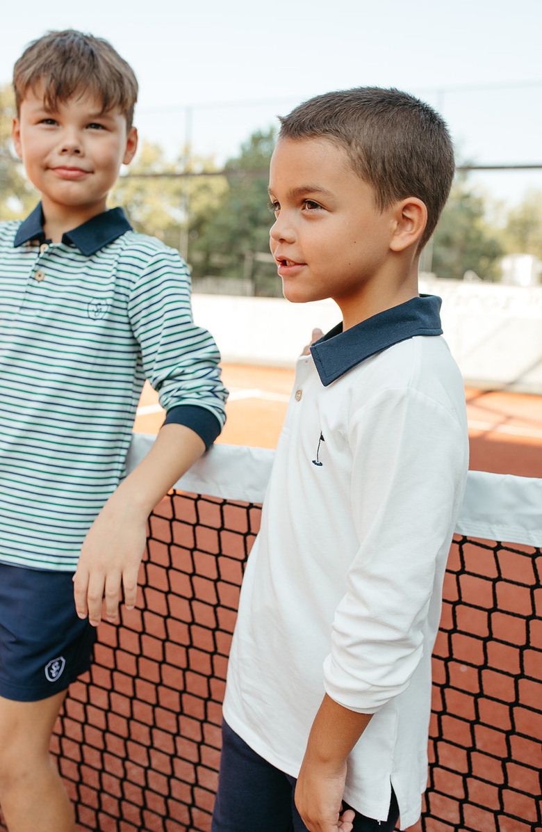 Little Paper Kids Rhodes Golf Stripe Long Sleeve Polo, Alternate, color, Off White