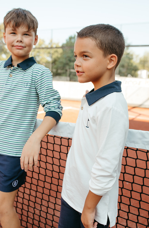 Little Paper Kids Rhodes Golf Stripe Long Sleeve Polo In White
