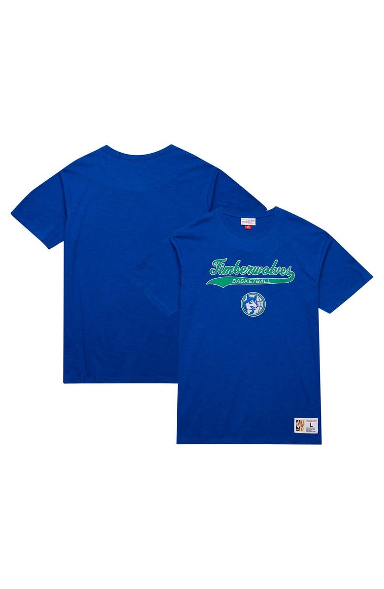 Mitchell & Ness Men's Mitchell & Ness Blue Minnesota Timberwolves Hardwood Classics Felt Applique Slub T-Shirt, Main, color,