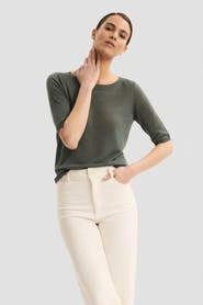 Majestic Filatures Stretch Linen Knit Three Quarter Sleeve Boatneck Shirt