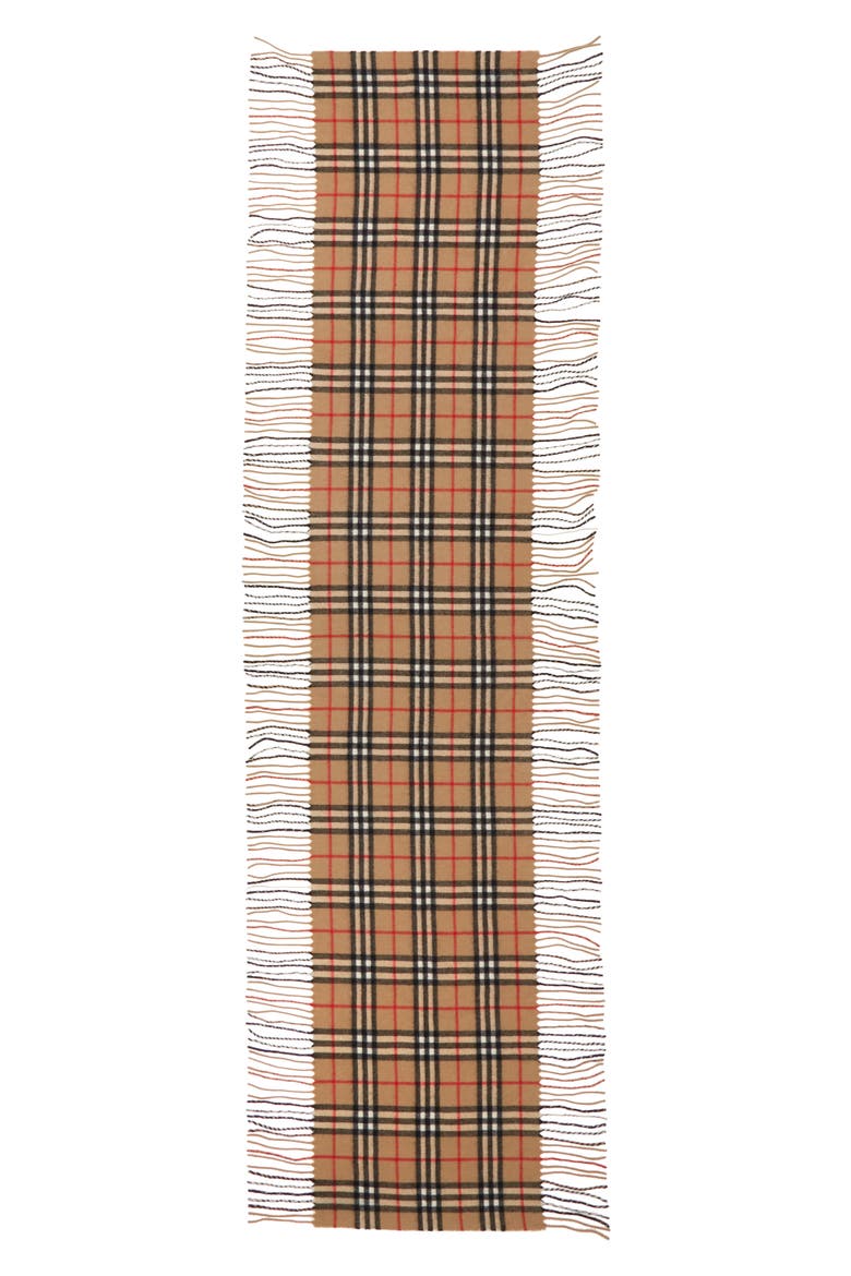 Check Fringed Cashmere Scarf, Main, color, ARCHIVE BEIGE