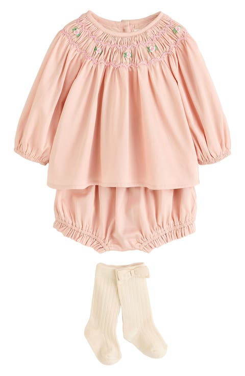 Smocked Blouse, Shorts & Socks 3-Piece Set