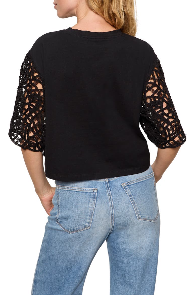 Belle Lace Sleeve Organic Cotton T-Shirt, Alternate, color, BLACK
